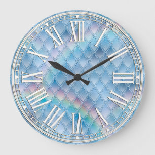 Relógio Grande Light Blue & Rainbow & Sparkles Dragon Scales