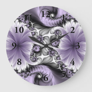 Relógio Grande Lilac Illusion Abstrato Floral Fractal Art Fantasy