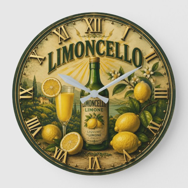 Relógio Grande Limoncello Italian Lemon Kitchen Mediterranean Bar (Frente)