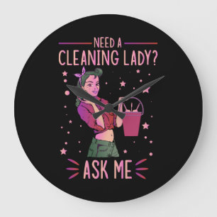 Relógio Grande Limpeza Lady Housekeeper Cleaner Gra