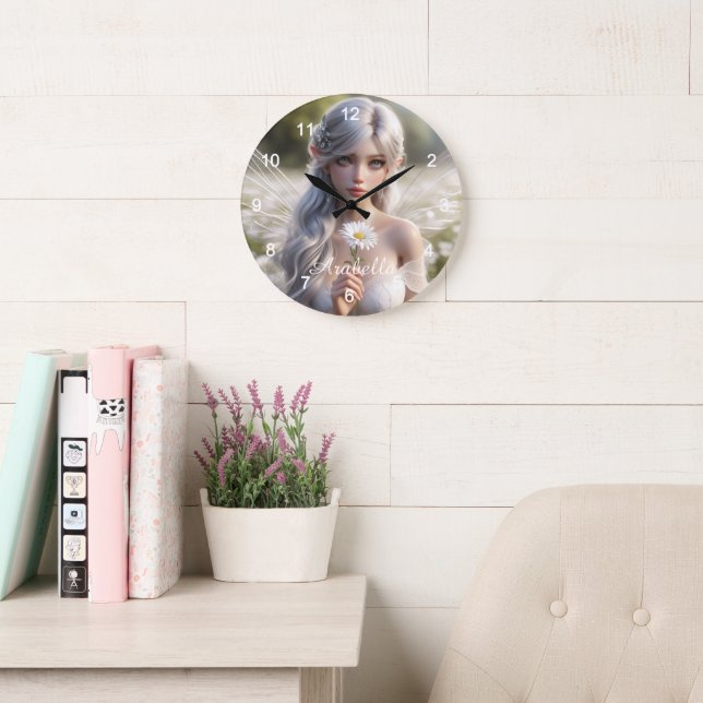 Relógio Grande Linda Fada de Abril em Daisies (Sala de leitura)