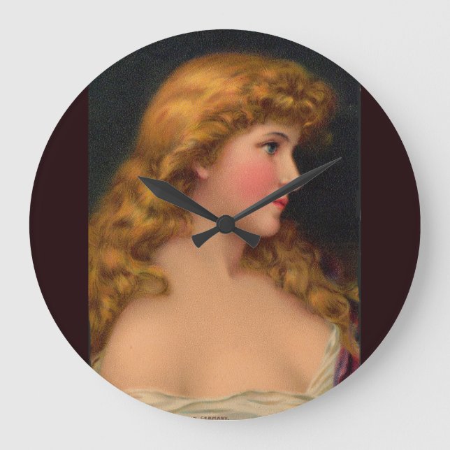 Relógio Grande Linda mulher do século XIX com cabelo comprido (Frente)