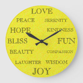 Relógio Grande Lindas palavras inspiradoras Design Amarelo