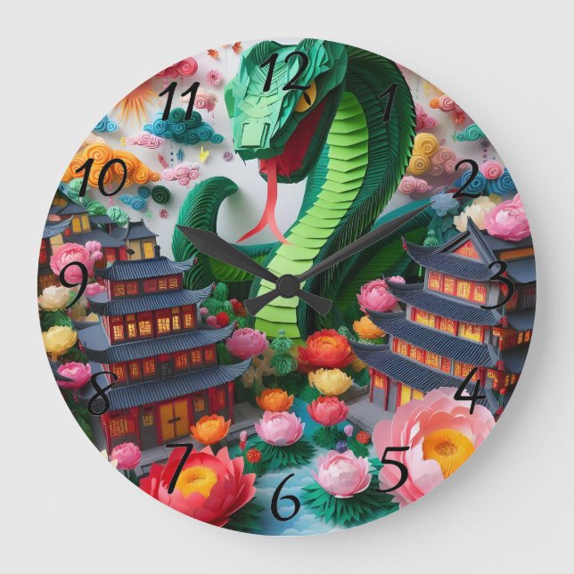 Relógio Grande Lindo Ano Novo Chinês Cobra Origami WC5 (Frente)