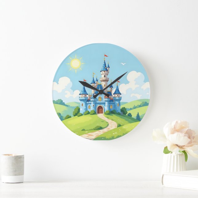 Relógio Grande Lindo castelo azul e branco (Lar)