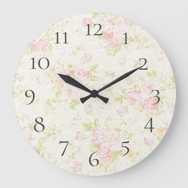 Relógio Grande Lindo Floral Rosa Pastel com Renda (Frente)