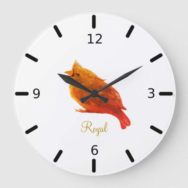 Relógio Grande Lindo Pássaro Real Vermelho em Branco (Frente)