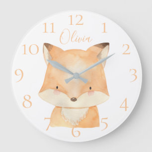 Relógio Grande Lindo Raposinho de Aquarela Personalizado Bebê Per