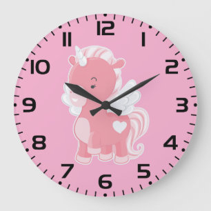 Relógio Grande Lindo Unicórnio Voador Rosa Pegacórnio
