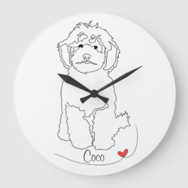 Relógio Grande Linha de Arte de Poodle com Nome