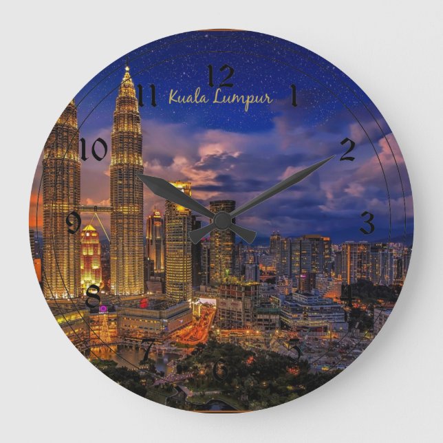 Relógio Grande Linha do horizonte Kuala Lumpur à noite (Frente)