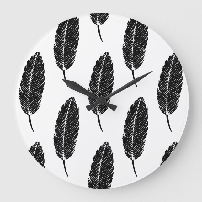 Relógio Grande Linoco de pena russa preto-e-branco (Frente)