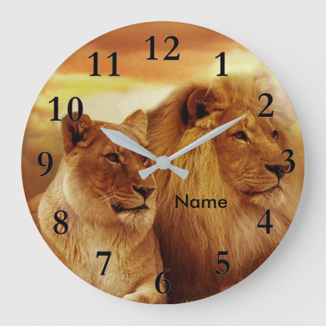 Relógio Grande Lions Wildlife Acrylic Wall Clock (Frente)