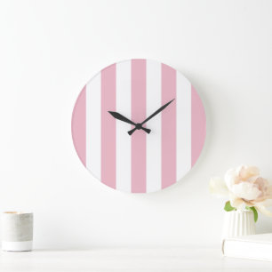 Relógio Grande Listras Rosa, Listras Brancas, Padrões Laminados