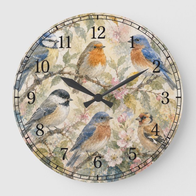 Relógio Grande Little Birds Wall Clock — Charming Nature Design (Frente)