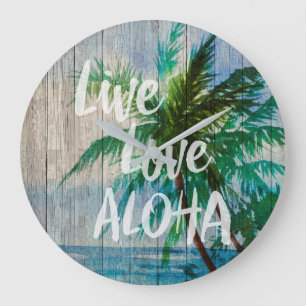 Relógio Grande Live Love Aloha Palm Tree Beach Sinal