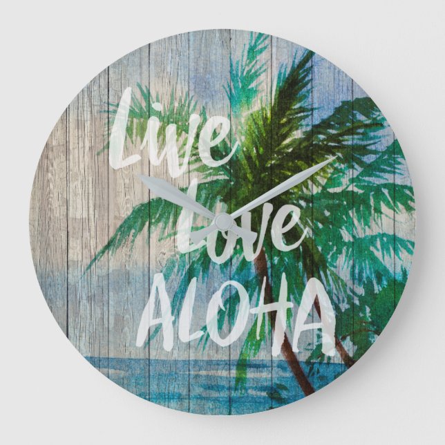 Relógio Grande Live Love Aloha Palm Tree Beach Sinal (Frente)