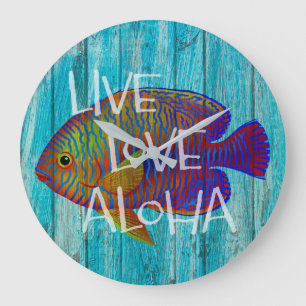 Relógio Grande Live Love Aloha Tropical Fish Beach Sinal
