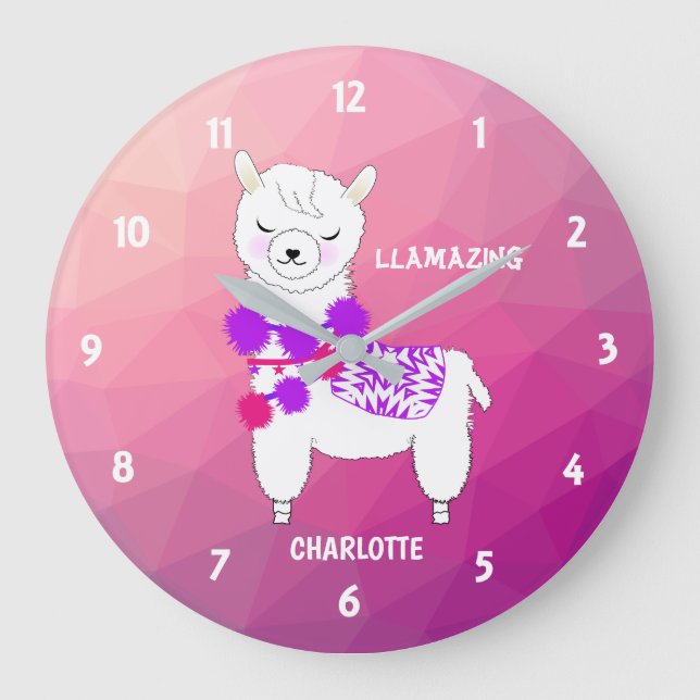 Relógio Grande Llama Llamaçando Meninas Bonitas Personalizadas (Frente)