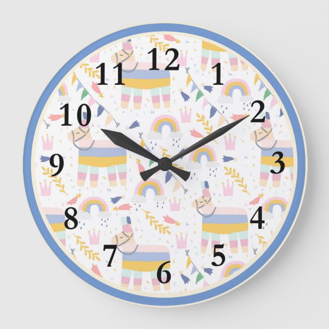 Relógio Grande Llama Rainbow Baby Nursery Clock (Frente)