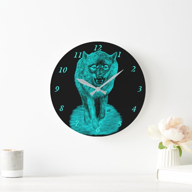 Relógio Grande Lobo Negro Zangado na Noite (Lar)