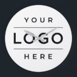 Relógio Grande Logotipo Branco de Negócios no Escritório<br><div class="desc">Um relógio redondo branco limpo projetado para empresas personalizarem com seu próprio logotipo para paredes de escritórios, áreas de recepção, salas de conferência ou vitrines. O fundo branco minimalista destaca o logotipo carregado como elemento central do design, criando uma peça de declaração de marca polida. A imagem do logotipo e...</div>