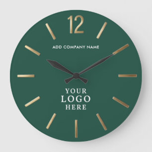 Relógio Grande Logotipo Corporativo Verde Esmeralda e Dourado Neg