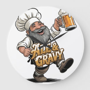 Relógio Grande Logotipo de Ale & Gravy com um Chef Alegre