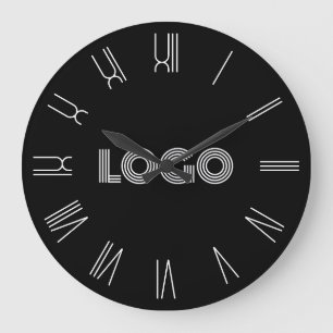 Relógio Grande Logotipo de Números Romanos Retro Preto e Branco