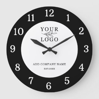 Relógio Grande Logotipo Moderno Preto e Branco Nome da Empresa