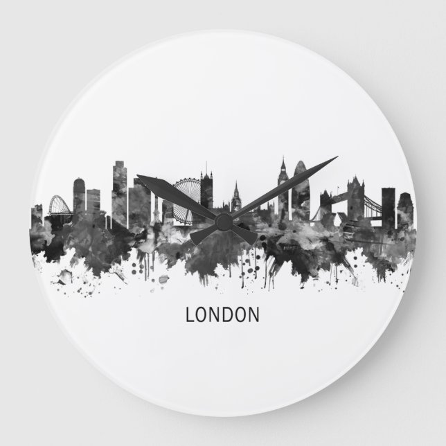 Relógio Grande London England Skyline BW (Frente)