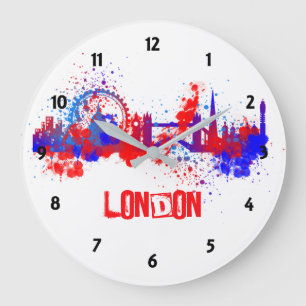 Relógio Grande Londres Skyline Red White Blue Artística Paint Spl