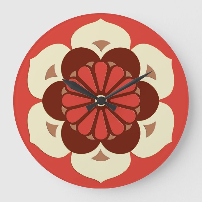 Relógio Grande Lotus Flower Mandala, Mandarin Orange (Frente)