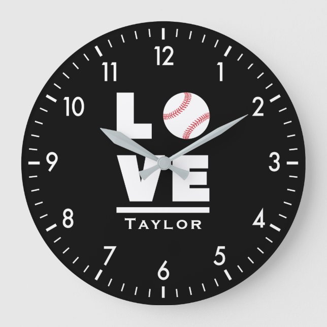 Relógio Grande Love And Live Baseball Sports Fan Custom Name (Frente)