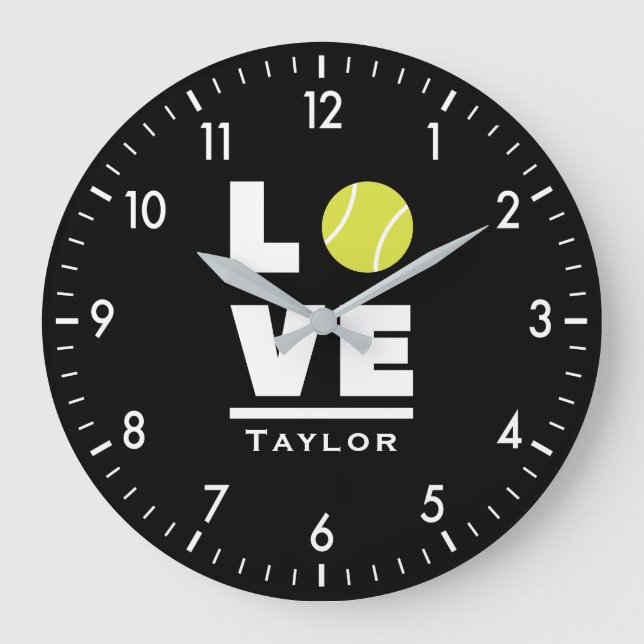 Relógio Grande Love And Live Tennis Sports Fan Custom Name (Frente)