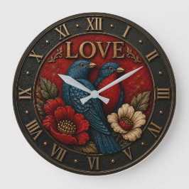 Relógio Grande Love Birds Romantic Vintage Floral