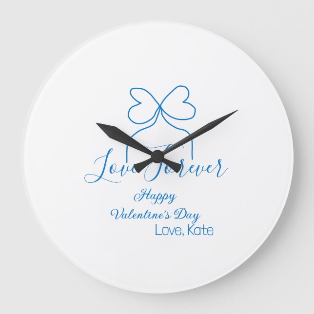 Relógio Grande Love Forever blue bow happy Valentine's day name d (Frente)