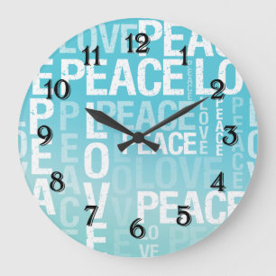 Relógio Grande Love Peace Blue Aqua Ombre