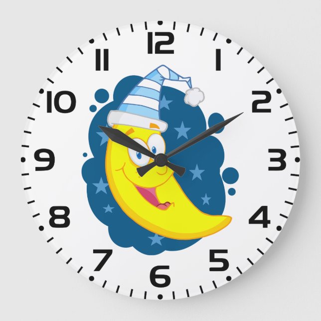 Relógio Grande Lua de desenho animado fofa banana com touca de do (Frente)