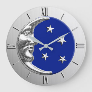 Relógio Grande Lua e estrelas do art deco - azuis cobaltos e