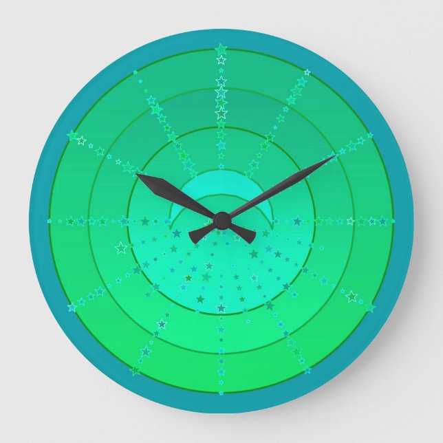 Relógio Grande Lua e estrelas Mandala - Emerald Green (Frente)