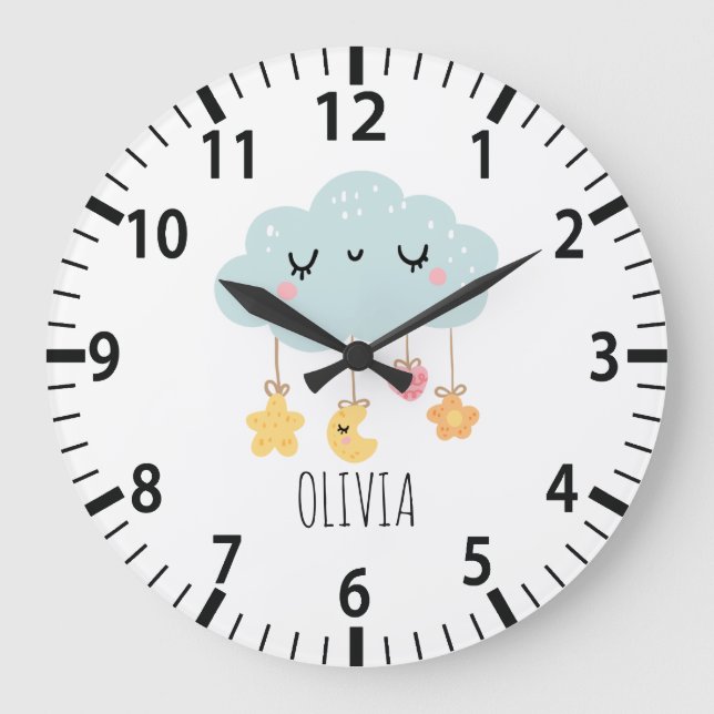 Relógio Grande Lullaby Cloud Boho Nursery Wall Clock (Frente)