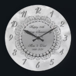 Relógio Grande Luxo Diamantes Prata Bodas de 25 Anos<br><div class="desc">Relógio de aniversário de casamento elegante em prata com diamantes.</div>