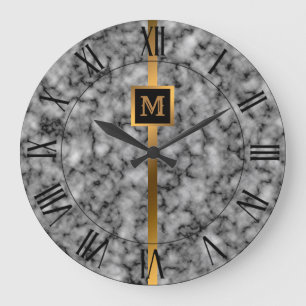 Relógio Grande Luxo Elegante Moderno Mármore Preto Dourado