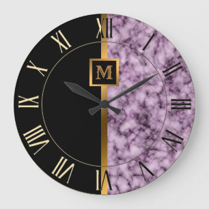Relógio Grande Luxo Elegante Moderno Mármore Preto Dourado