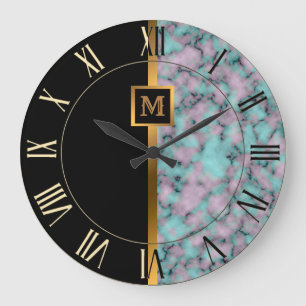 Relógio Grande Luxo Elegante Moderno Mármore Preto Dourado