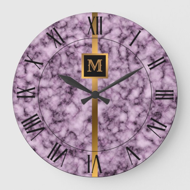 Relógio Grande Luxo Elegante Moderno Mármore Preto Dourado (Frente)