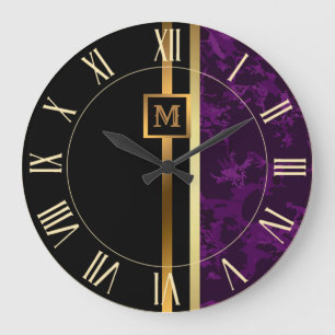 Relógio Grande Luxo Elegante Moderno Mármore Preto Dourado