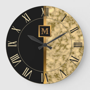 Relógio Grande Luxo Elegante Moderno Mármore Preto Dourado
