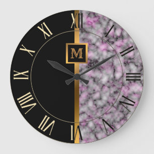 Relógio Grande Luxo Elegante Moderno Mármore Preto Dourado